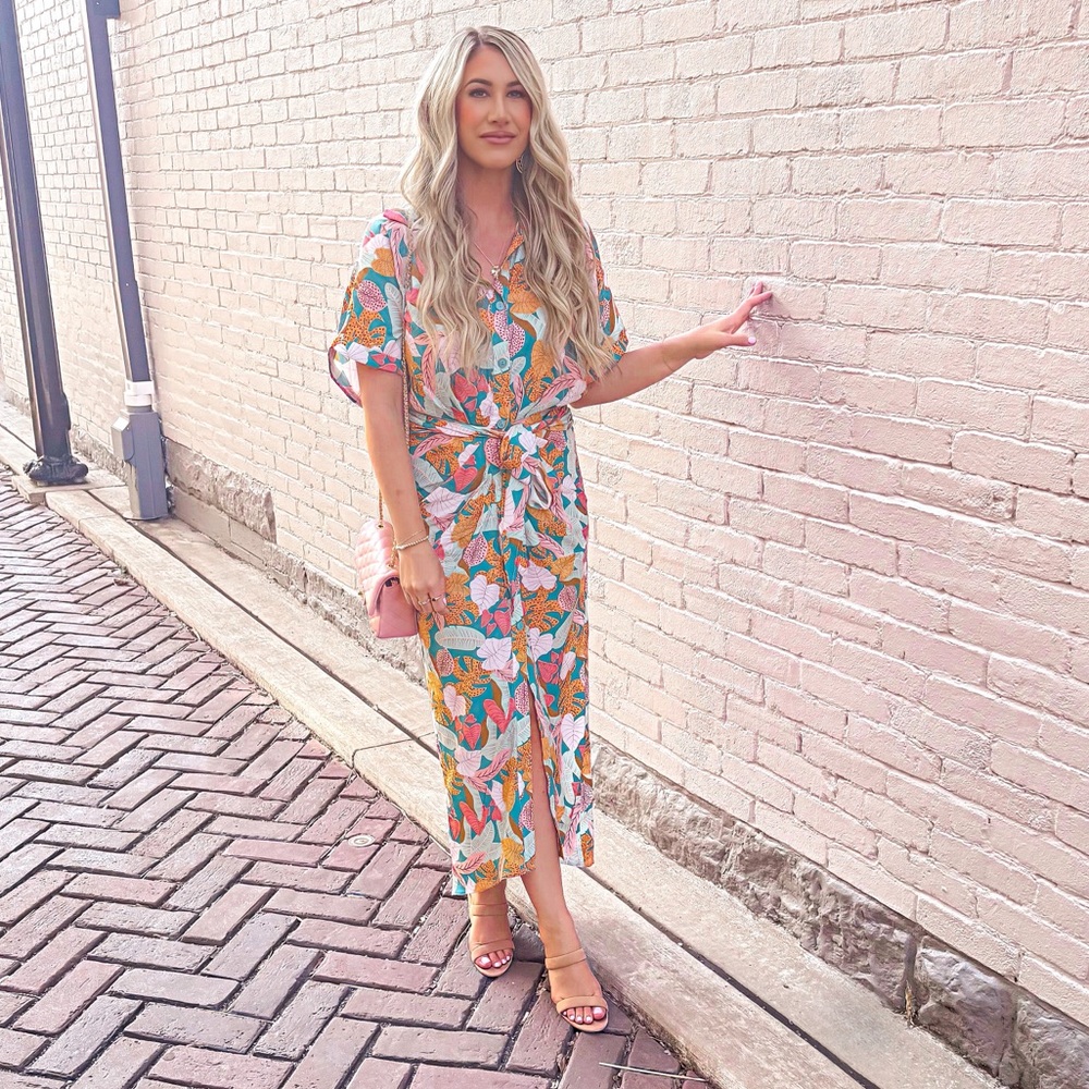 Cupshe Printed Ruched Button-Down Dress
